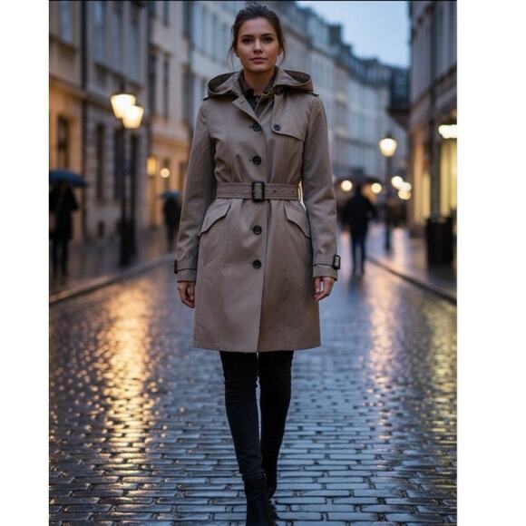 Michael Kors Jackets & Blazers - Michael Kors Trench Coat Womens Small Long Sleeve Buttoned Belted Hood Brown